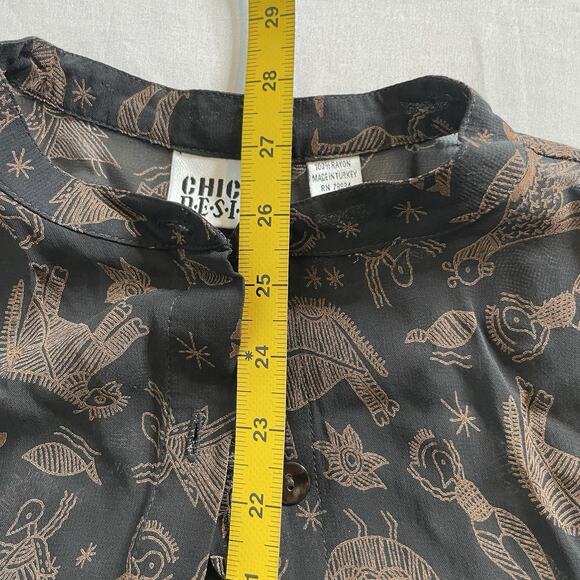 Chico's Women's Black Brown Sheer Animal Print Button Front Blouse Size 3 XL - Picture 3 of 11